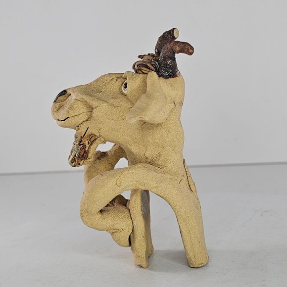Whimsical Goat Clay Sculpture Pot Hanger Sitter By Kay - Picture 3 of 9